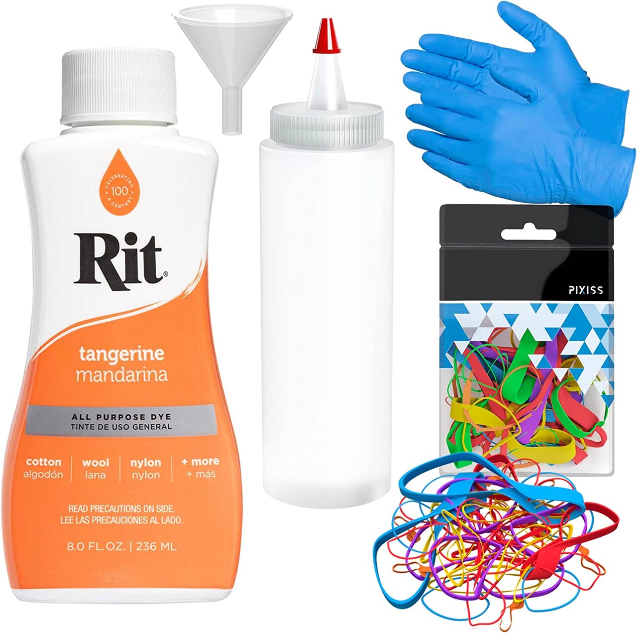 Rit Dye Liquid Tangerine All-Purpose Dye 8oz, Pixiss Tie Dye Accessories Bundle